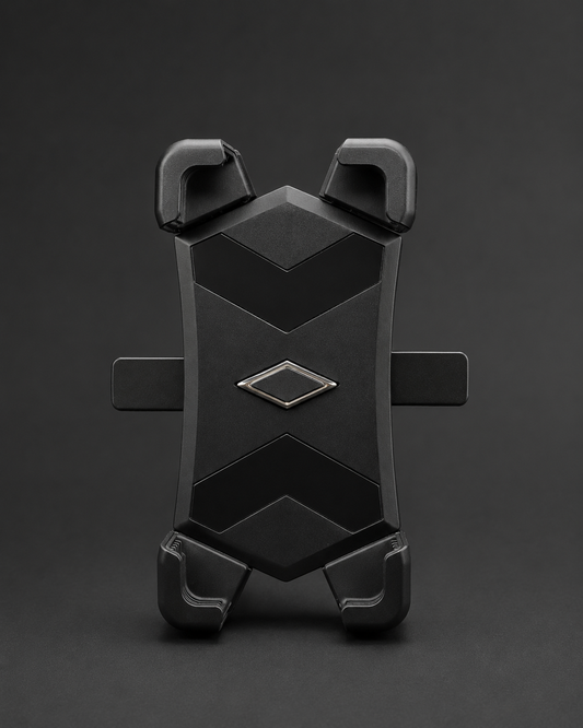 VOLTREX Anti-Shake Phone Mount on bike handlebar with 360° rotation and secure four-corner grip for e-bikes and scooters