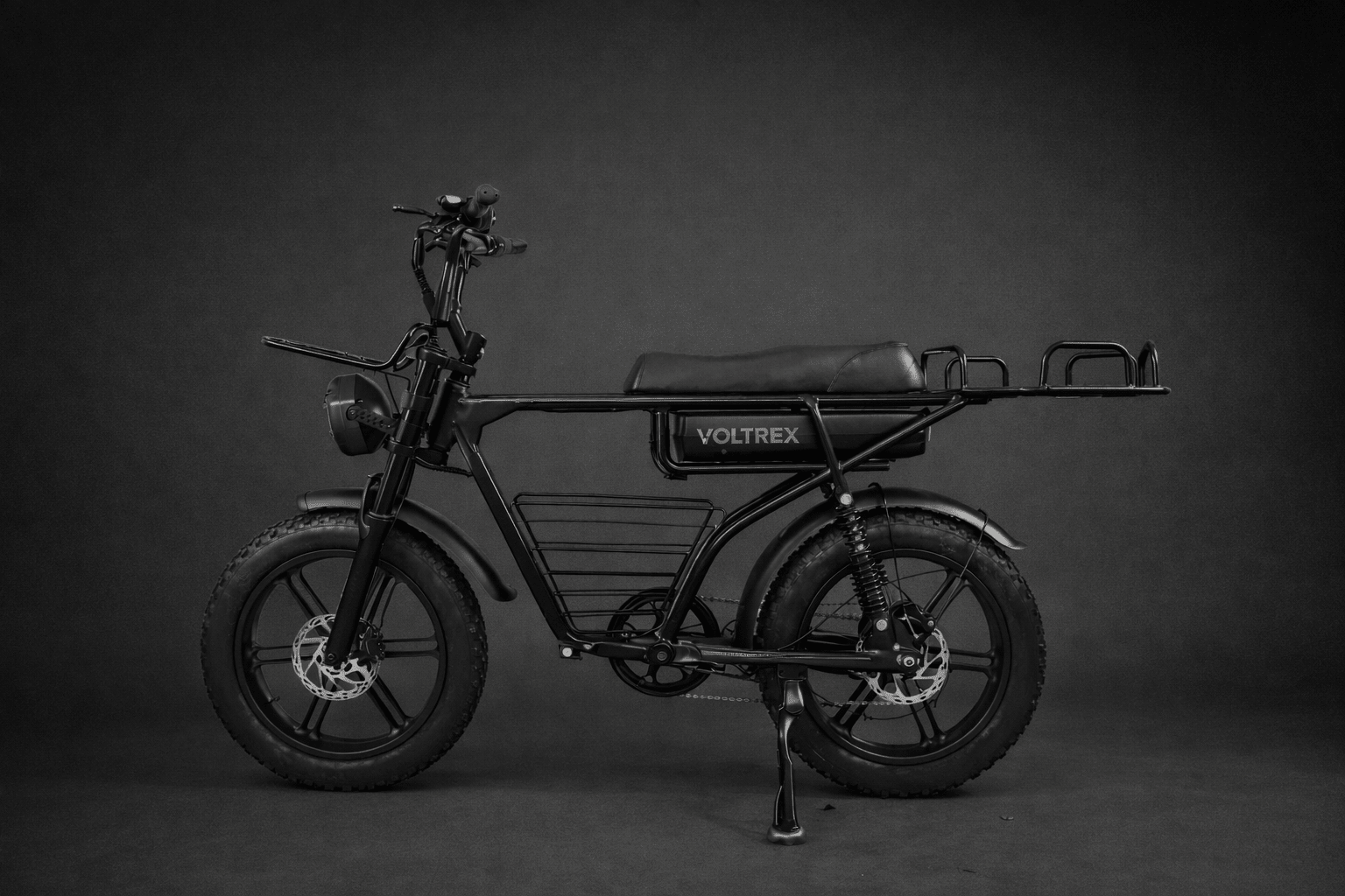 VOLTREX TORQ 1000 fat tyre electric bike with 1000W motor and 50L rear basket for commuting and off-road use