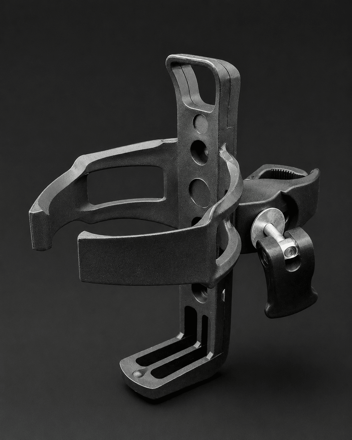 VOLTREX Bottle Holder mounted on bike handlebar with quick-release clamp and adjustable 360-degree rotation
