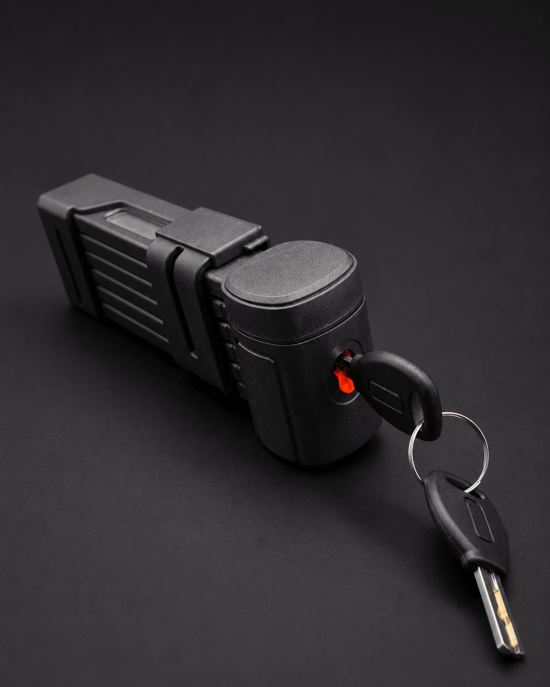 Compact black VOLTREX folding bike lock with mounting bracket and keys for e-bike and bicycle security