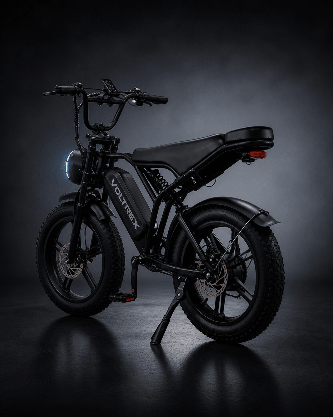 VOLTREX GRID SPORT compact e-bike with fat tyres, dual suspension, and 750W off-road motor for easy handling and smart security features