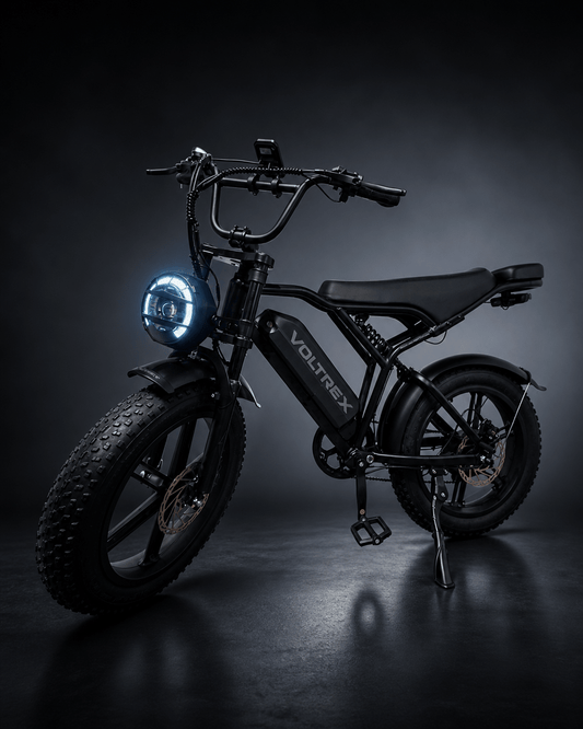 VOLTREX GRID SPORT compact fat-tire e-bike with dual suspension and 750W motor for off-road riding