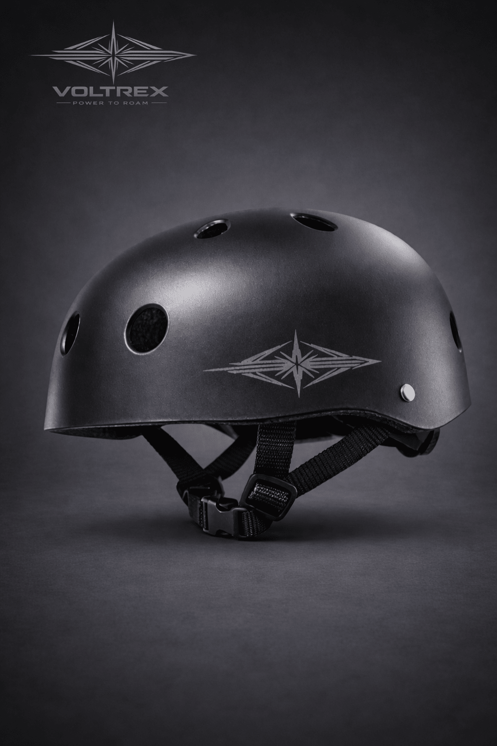 VOLTREX Matte Black bike helmet with adjustable fit and multi-vent design, size large, matte finish